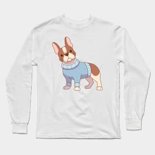 Piebald frenchie in a blue sweater Long Sleeve T-Shirt